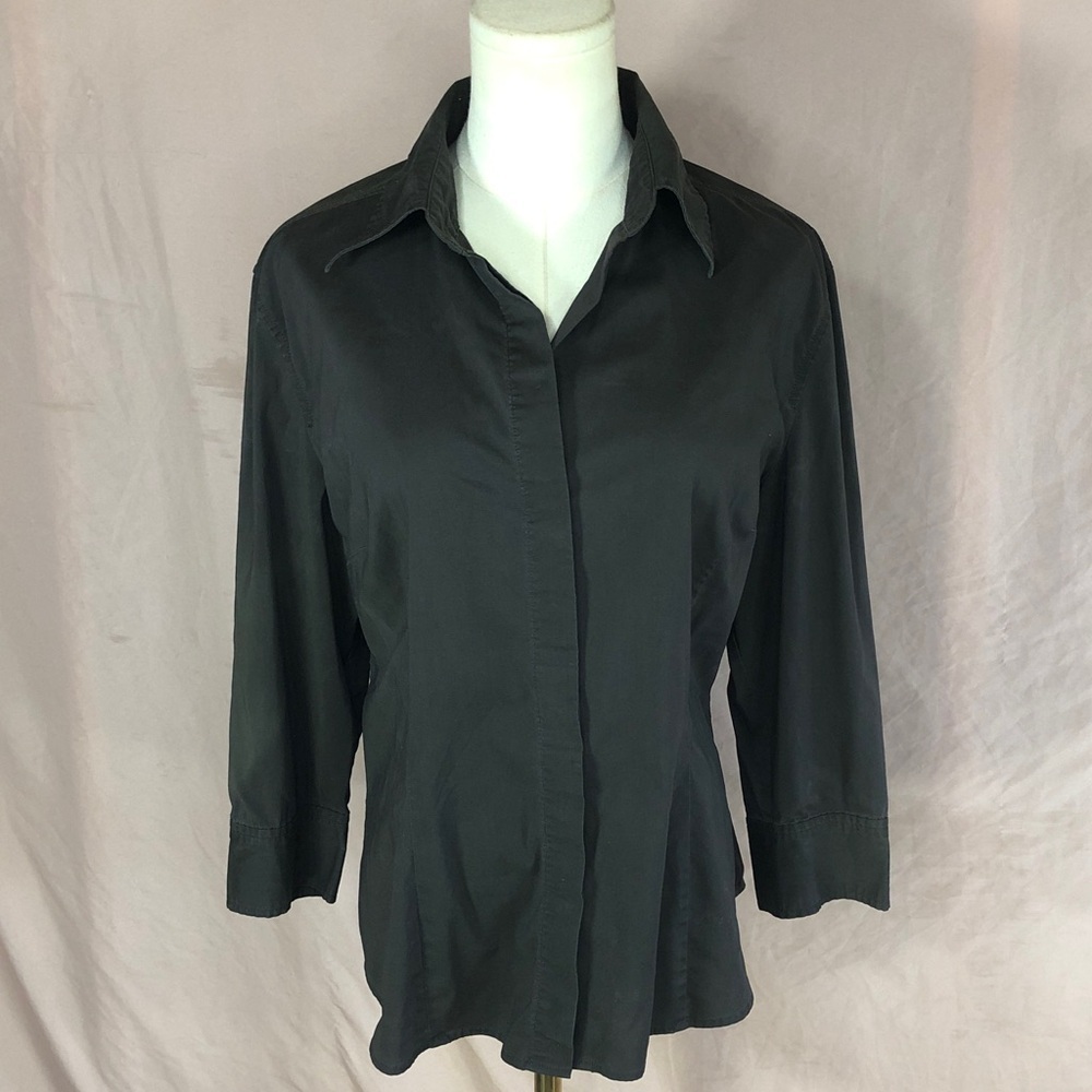 Charcoal Grey Button-Front Women's Top Concealed Buttons Size Large